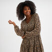 Robe évasée col en V et volants noir femme