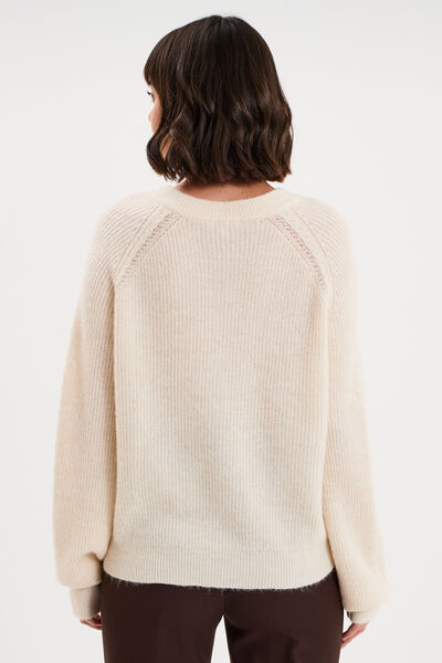 Gilet cardigan col rond boutonn&eacute; blanc femme