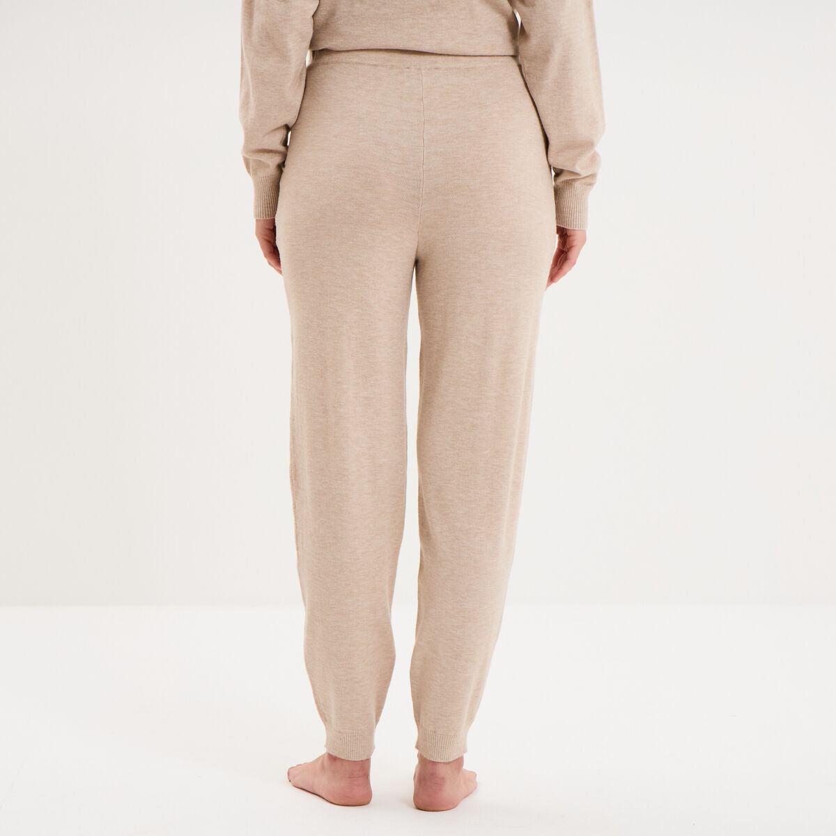 Bas de pyjama jogger en maille beige femme