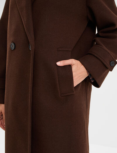 Manteau long boutonn&eacute; marron fonc&eacute; femme