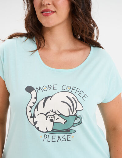 Ensemble pyjama corsaire coton bleu turquoise femme grande taille