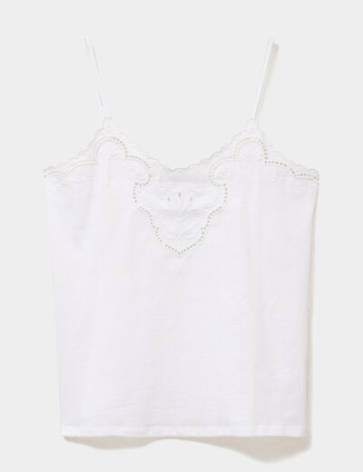 D&eacute;bardeur avec broderie anglaise coton blanc femme