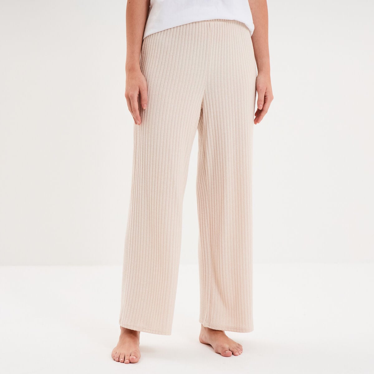 Bas de pyjama large c&ocirc;tel&eacute; long beige femme