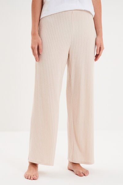 Bas de pyjama large c&ocirc;tel&eacute; long beige femme