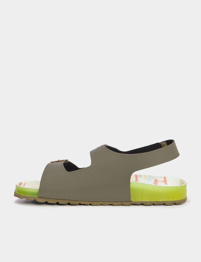 Sandales plates Kickers Sunyva vert kaki garçon