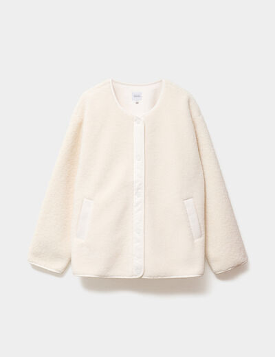 Veste effet polaire boutonn&eacute;e ecru femme grande taille