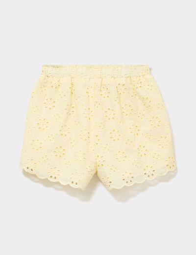 Short broderie anglaise coton jaune clair b&eacute;b&eacute; fille
