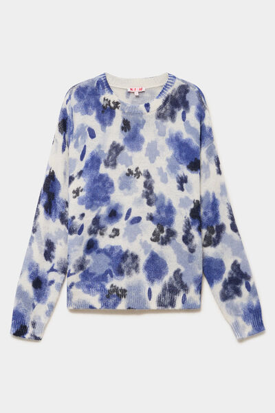 Pull col rond manches longues relax bleu clair femme