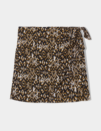 Jupe portefeuille courte beige femme