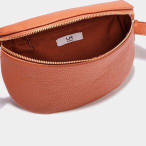 Sac banane arrondi marron cognac femme