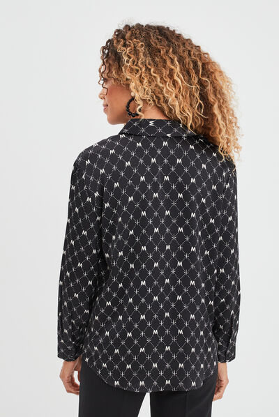 Chemise satin manches longues Mosquitos noir femme