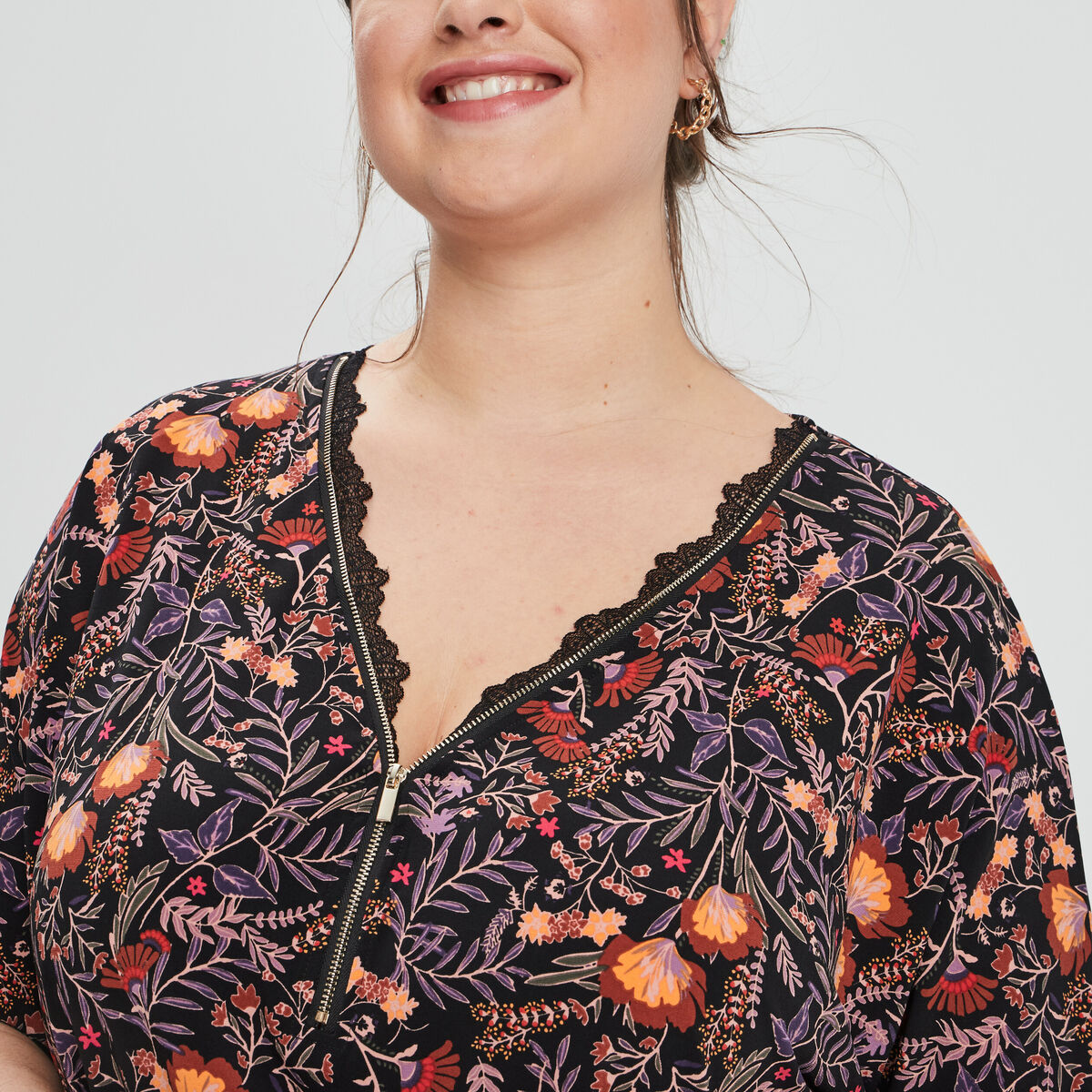 T-shirt manches 3/4 noir femme grande taille
