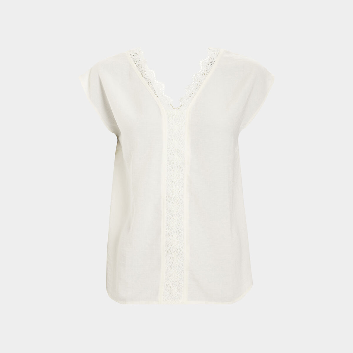 Blouse manches courtes avec dentelle blanc femme