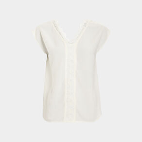 Blouse manches courtes avec dentelle blanc femme