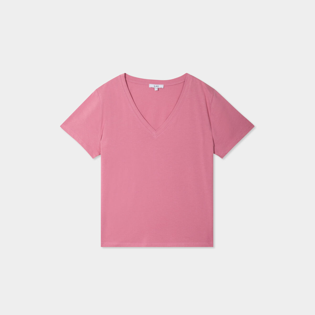 T-shirt manches courtes col en V coton vieux rose femme