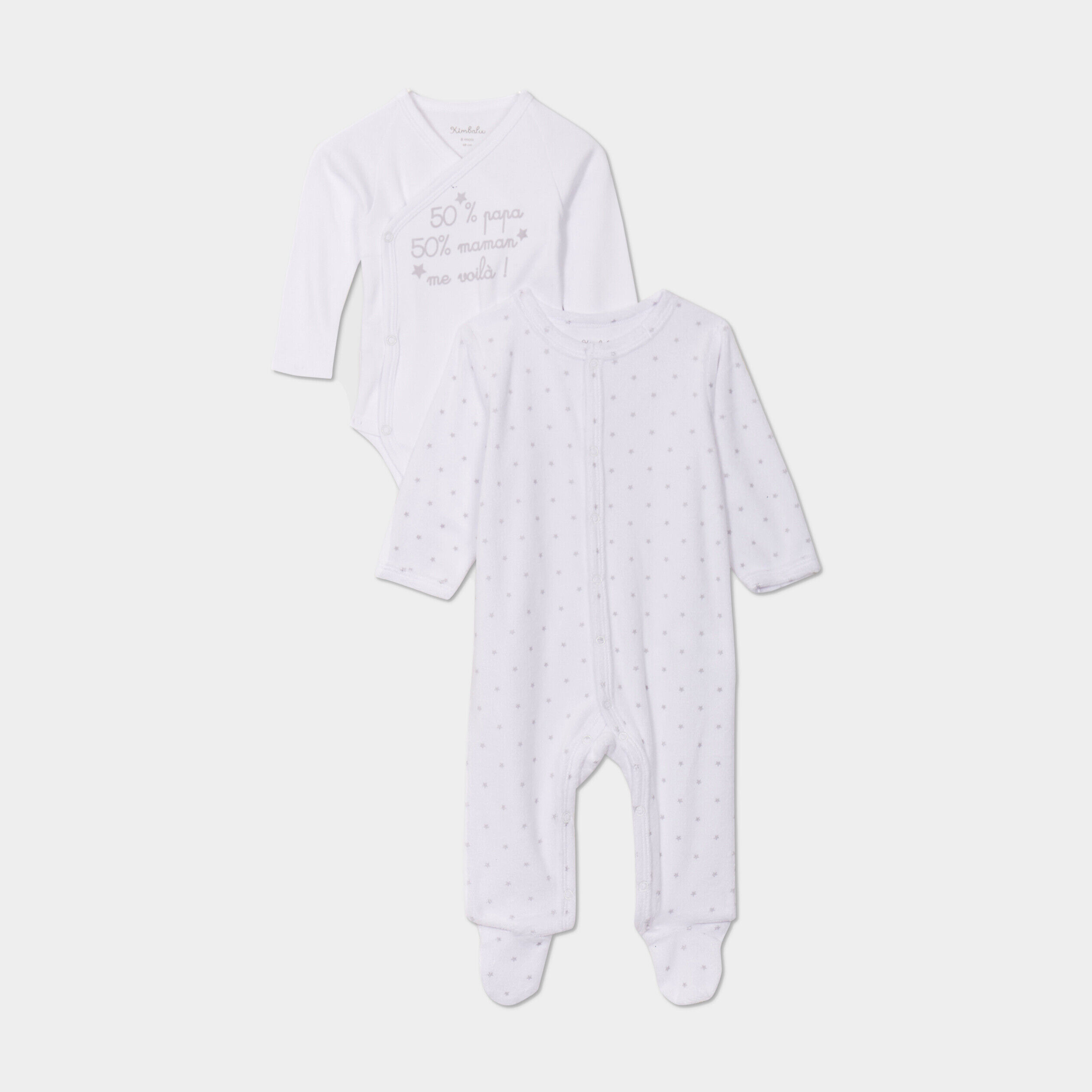 Ensemble pyjama et body effet velours blanc bébé