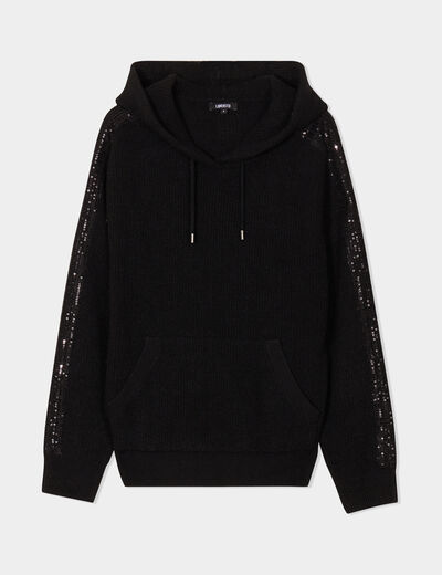 Sweat à capuche hoodie sequins Liberto noir femme