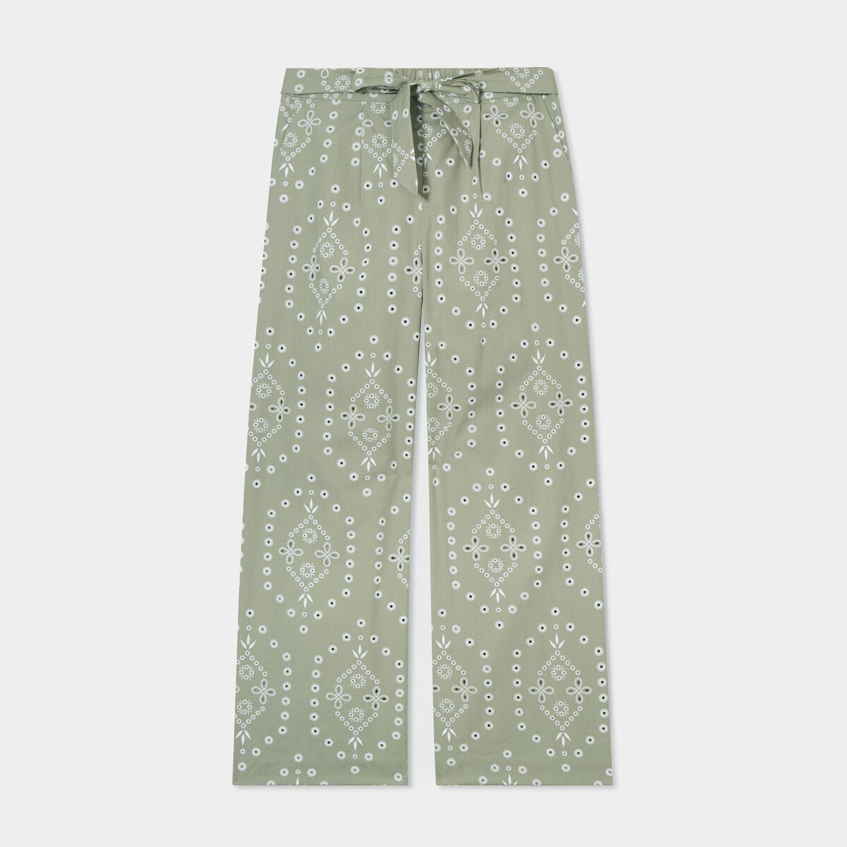 Pantalon regular broderie anglaise vert clair femme
