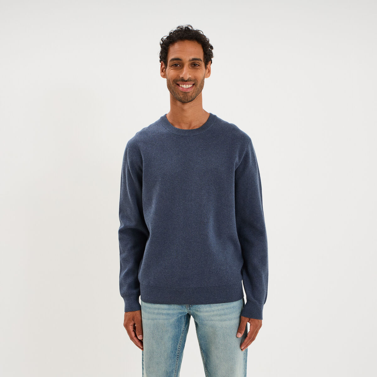 Pull col rond manches longues bleu homme