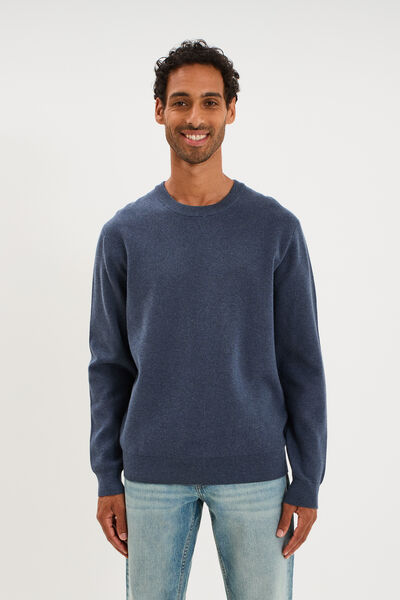 Pull col rond manches longues bleu homme