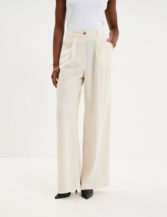 Pantalon large avec pinces ecru femme