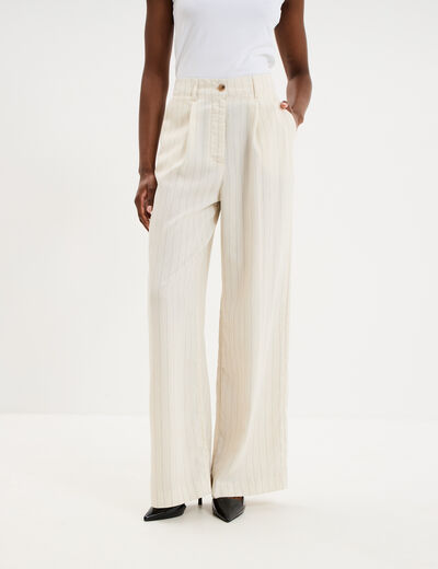 Pantalon large avec pinces ecru femme