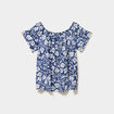 T-shirt gaufr&eacute; avec manches &agrave; noeuds bleu marine femme grande taille