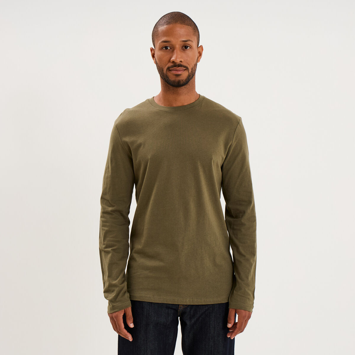 T-shirt manches longues vert kaki homme
