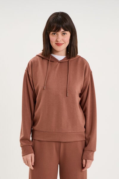 Sweat hoodie manches longues &agrave; capuche marron femme