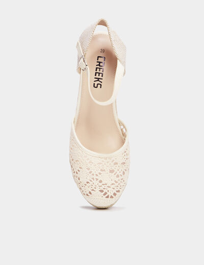Sandales compensées en broderie anglaise blanc femme