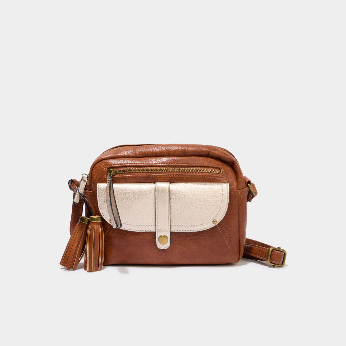 Sac en bandouli&egrave;re marron cognac femme
