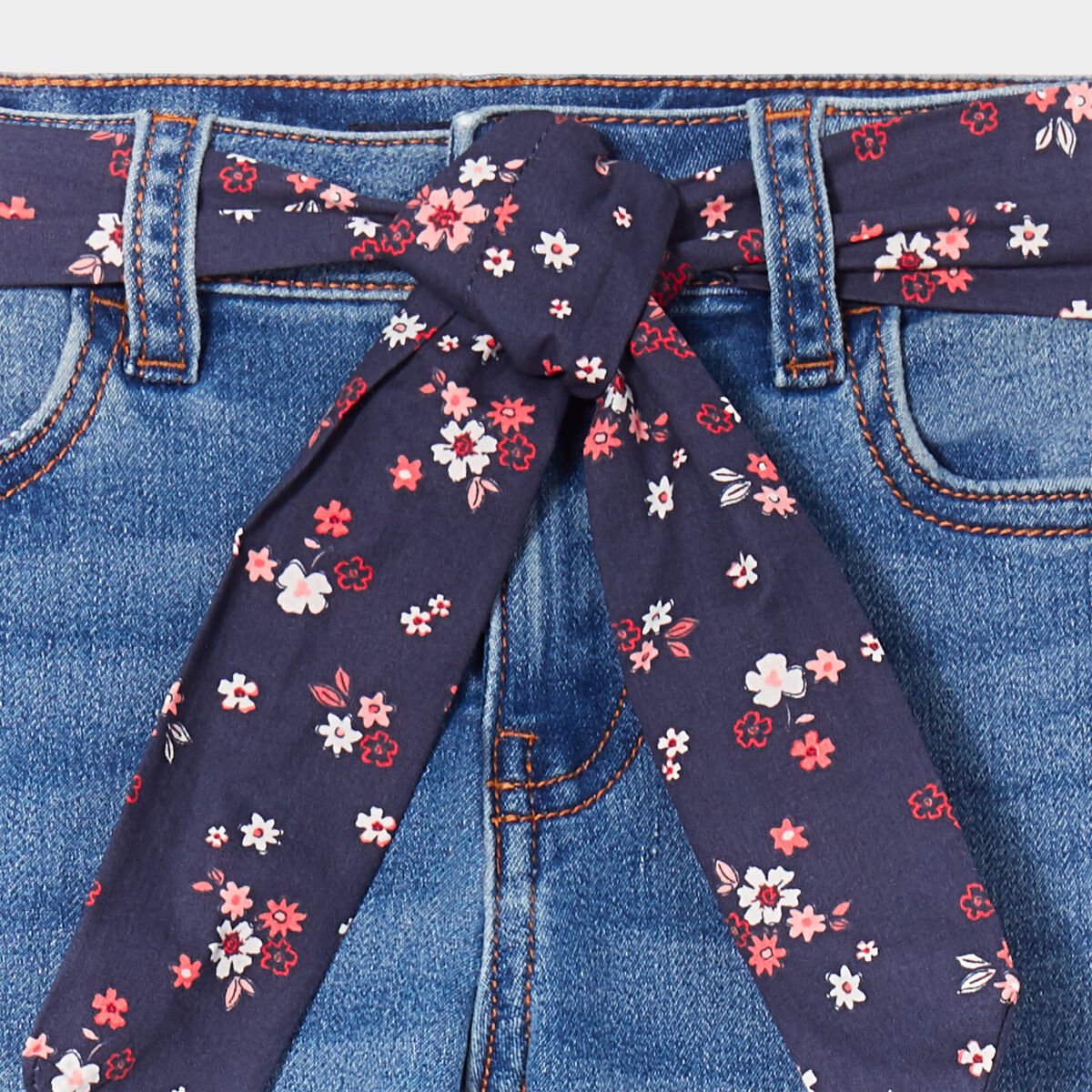 Jeans skinny avec ceinture foulard denim stone fille
