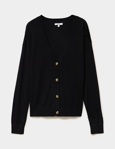 Gilet col en V boutonn&eacute; noir femme