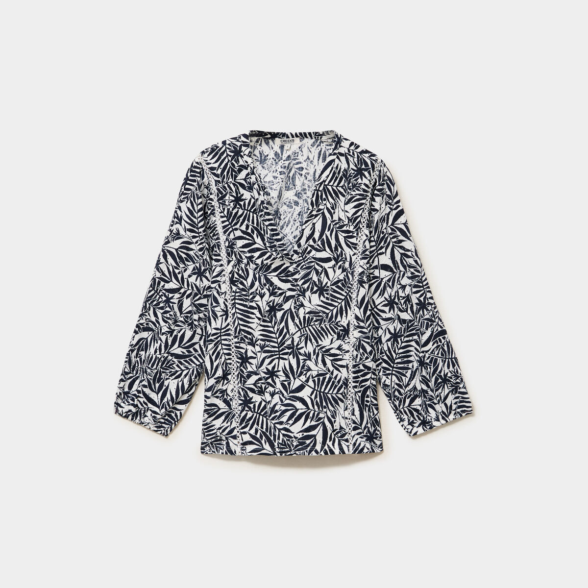 Blouse ajour&eacute;e manches 3/4 col en V ecru femme
