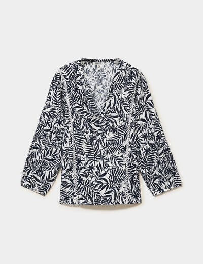 Blouse ajour&eacute;e manches 3/4 col en V ecru femme