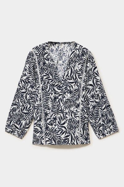 Blouse ajour&eacute;e manches 3/4 col en V ecru femme