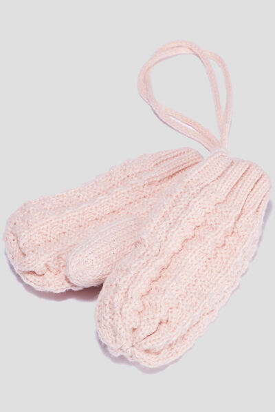 Ensemble bonnet et moufles rose bébé fille
