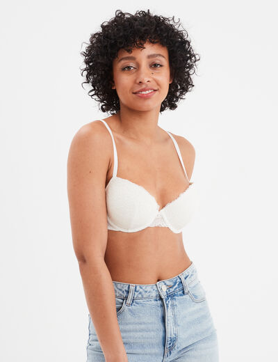 Soutien-gorge push up micro dentelle ivoire femme