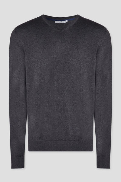 Pull avec col V gris foncé homme