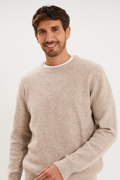 Pull col rond manches longues taupe homme