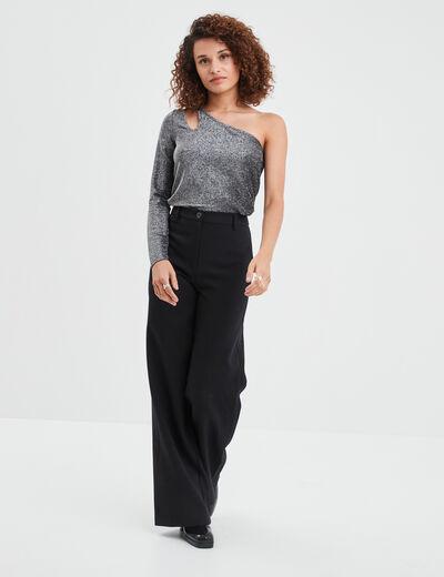 T-shirt asymétrique métallisé ouverture noir femme