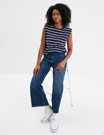T-shirt avec épaulettes col rond coton ecru femme