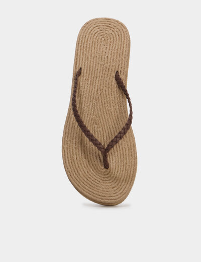Tongs effet tress&eacute; marron femme