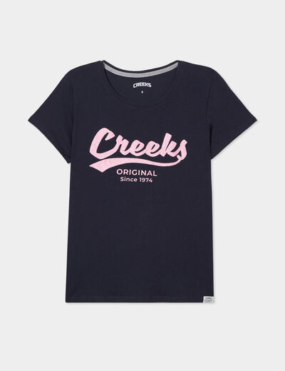 T-shirt col rond manches courtes Creeks bleu marine femme