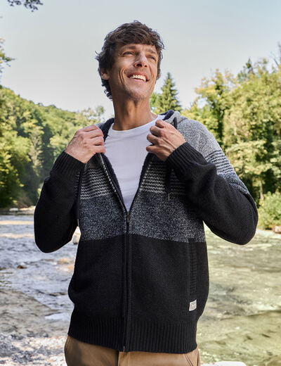 Gilet zippé doublé à capuche bleu marine homme