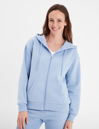 Sweat zippé à capuche bleu clair femme