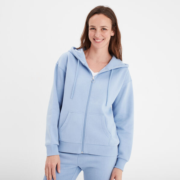 Sweat zippé à capuche bleu clair femme