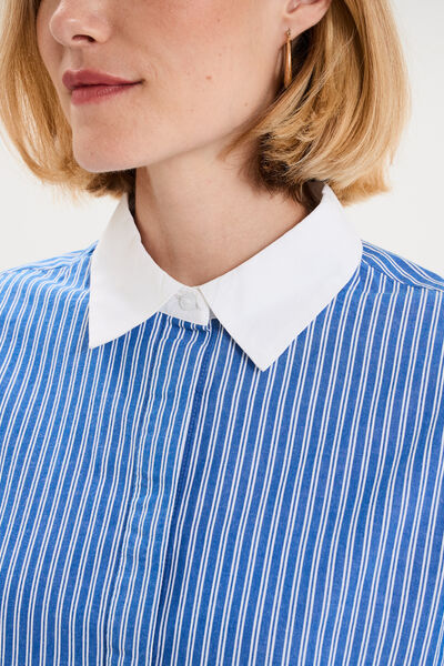 Chemise oversize col contrast&eacute; bleu femme