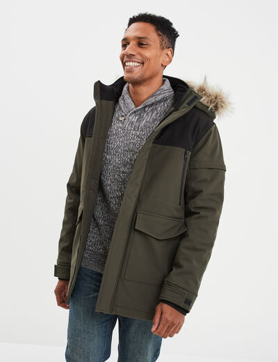 Parka capuche fausse fourrure amovible vert kaki homme