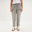 Jean paperbag cropped taille &eacute;lastiqu&eacute;e denim gris femme
